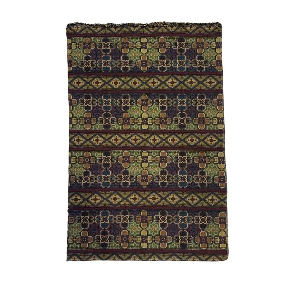Vintage Geometric Tapestry Fabric Remnant Panel Kilim Style 25x16.25in